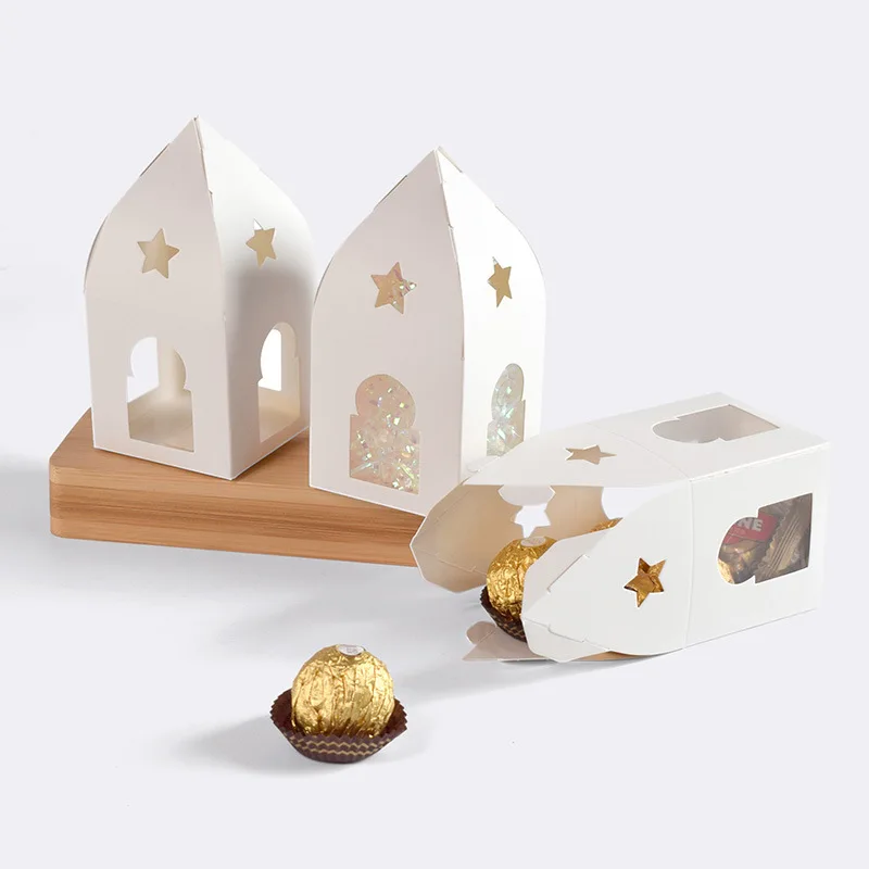 10pcs Ramadan Candy Gift Box Hollow Star Moon Eid Mubarak Cookie Gift Packaging Box Islamic Muslim Festival Party Gifts Supplies