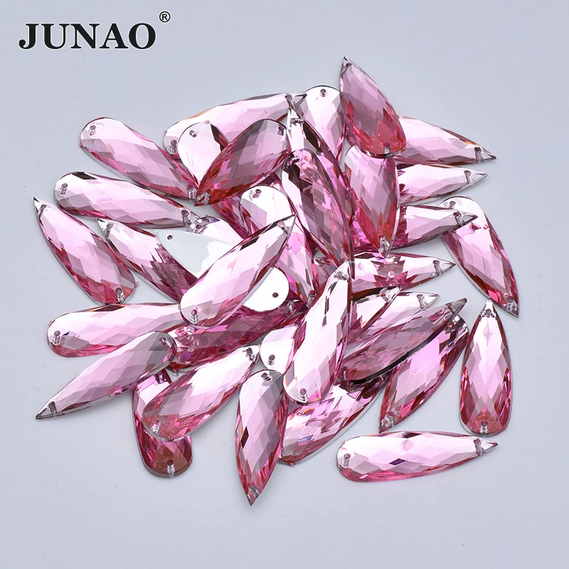 JUNAO 20 قطعة 10*30 مللي متر كبير مزيج اللون الخياطة دمعة بلورات فلاتباك الاكريليك حجر الراين أحجار فضفاضة للملابس الإبرة #6