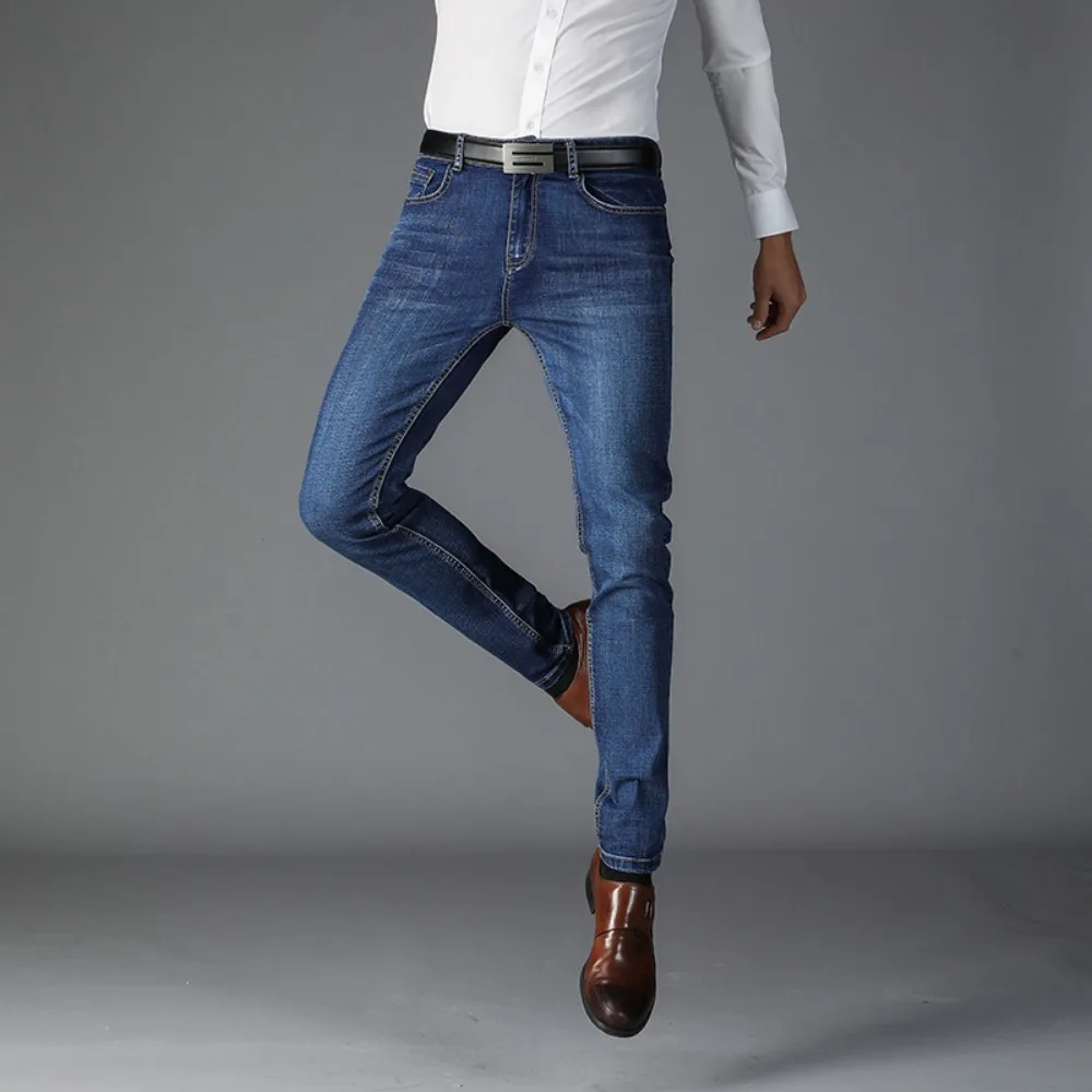 2025 جديد الرجال الكلاسيكية بسط الجينز بنطلونات رجل ريترو سليم الدنيم المنشأ لينة الأسود وزرة رجالي سروال شكل قلم رصاص الرجال السراويل #6
