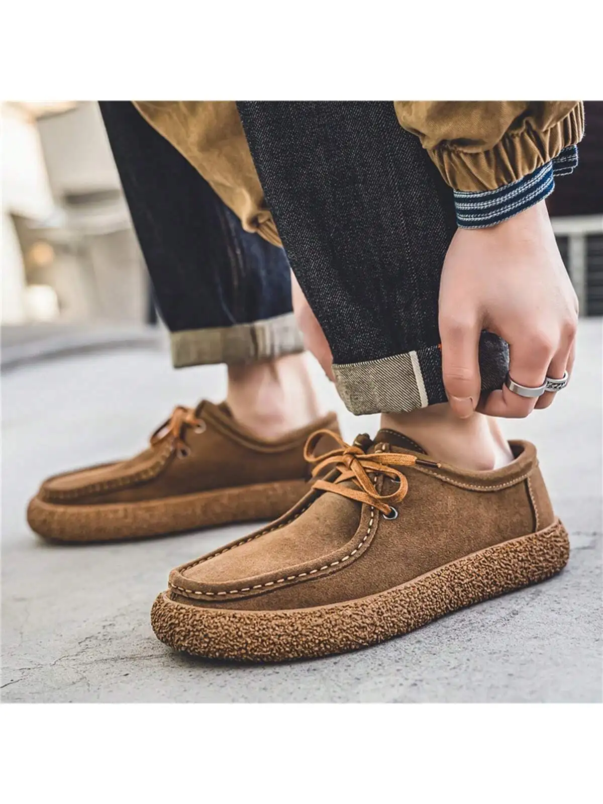 Herren Mode Freizeitschuhe Wildleder Schnürschuhe Plateau-Loafer Atmungsaktive Rutschfeste Bequeme Geh- und Fahrschuhe für Männer – Detail 2