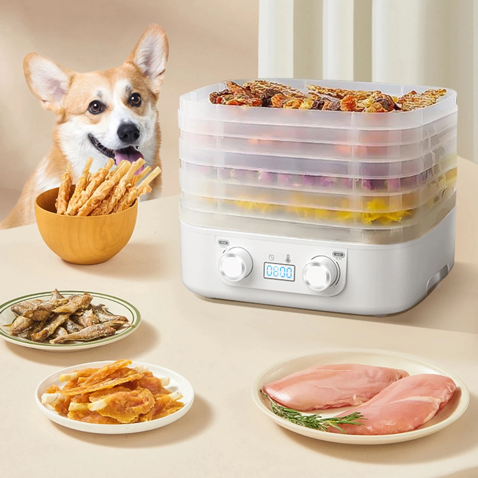 48시간 오래 지속되는 온도 조절 과일 건조 장치 5층 식품 탈수기 스낵 허브 건조기 온도 조절 가능