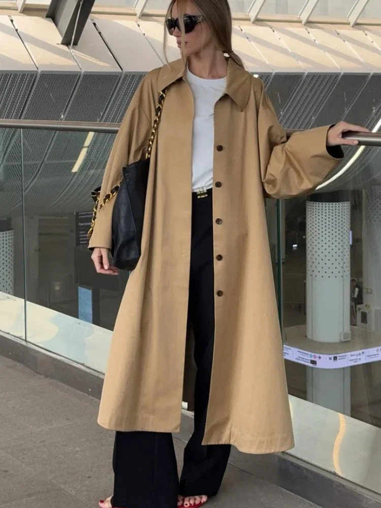 

Autumn Casual Lapel Long Trench Coat Women's Loose Long Sleeve Single-Breasted Solid Commute Clothes Women's Trench