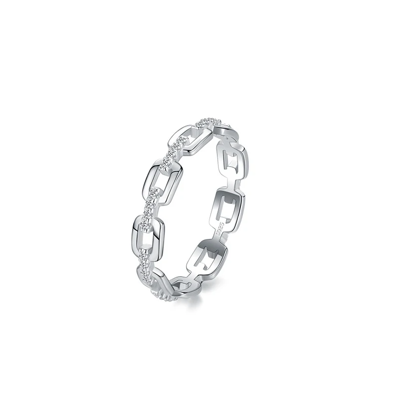 925 Sterling Silver Geometric Clear CZ Ring dla kobiet Wykwintne pierścionki na palce z możliwością układania w stosy Biżuteria na prezent ślubny