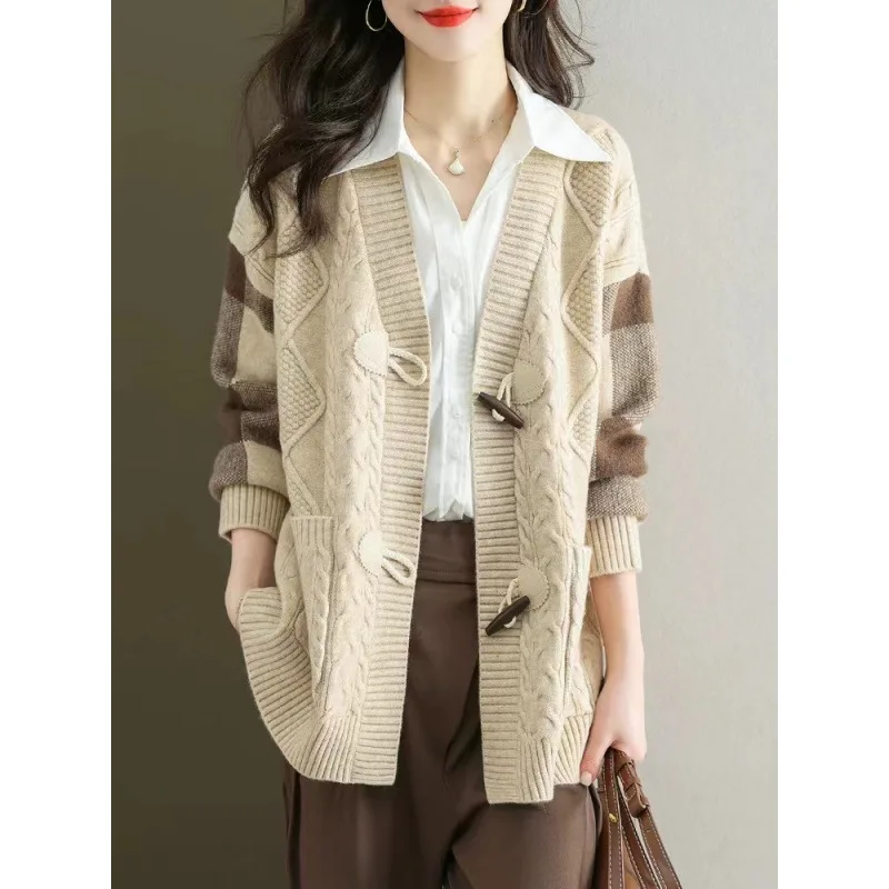 

Autumn Winter Knitted Cardigan Women, Mid-Length, New Trendy Outerwear Sweater Coat, Loose Fit Spring And Autumn