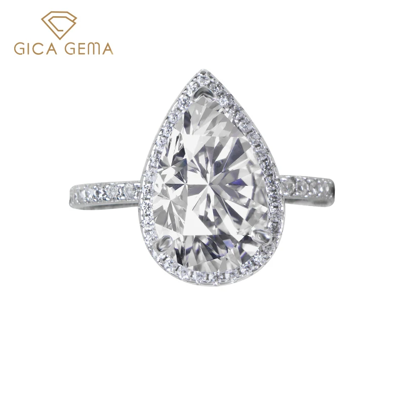 

GICA GEMA White Diamond Rings For Women 925 Sterling Silver Water Drop 14*9mm Anniversary Wedding Fine Jewelry Female Gifts