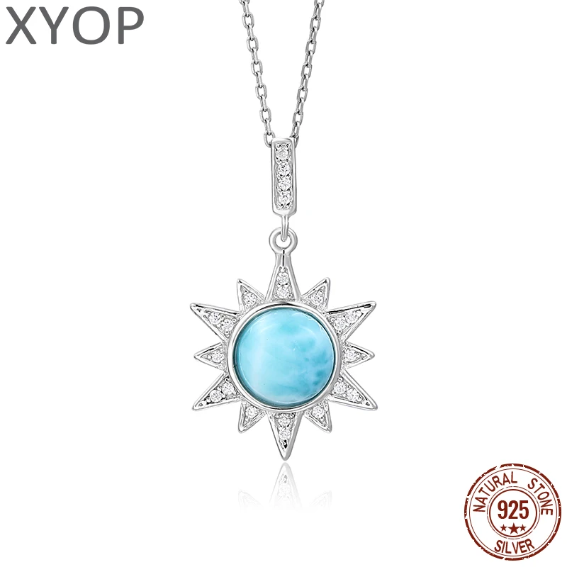 XYOP Natural Larimar Blue Brilliant Sun Pendant Burning Christmas, Warm For Love, Warm Winter Praise