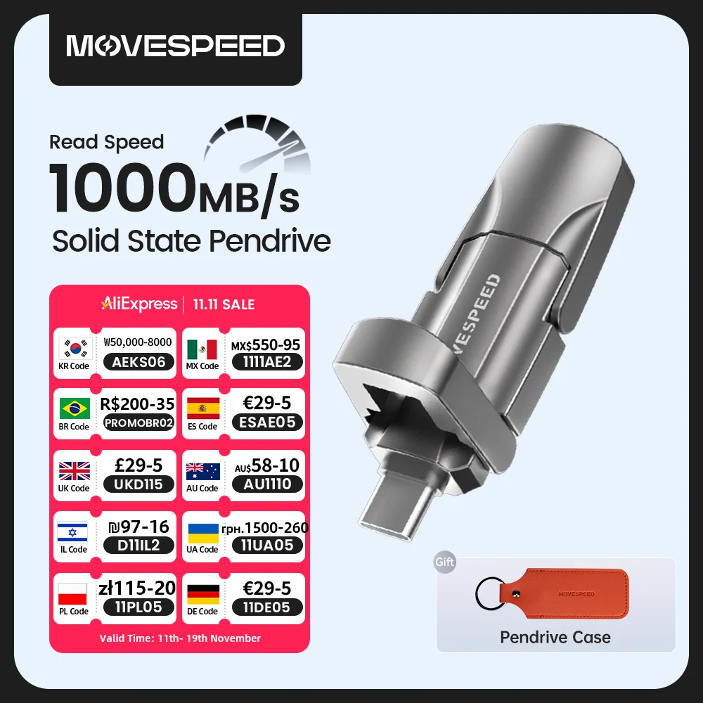

MOVESPEED 1000MB/s Solid State Pen Drive USB3.2 Gen 2 Type C Flash Drive 1TB 512GB 256GB 128GB Pendrive for PC Smartphone Tablet