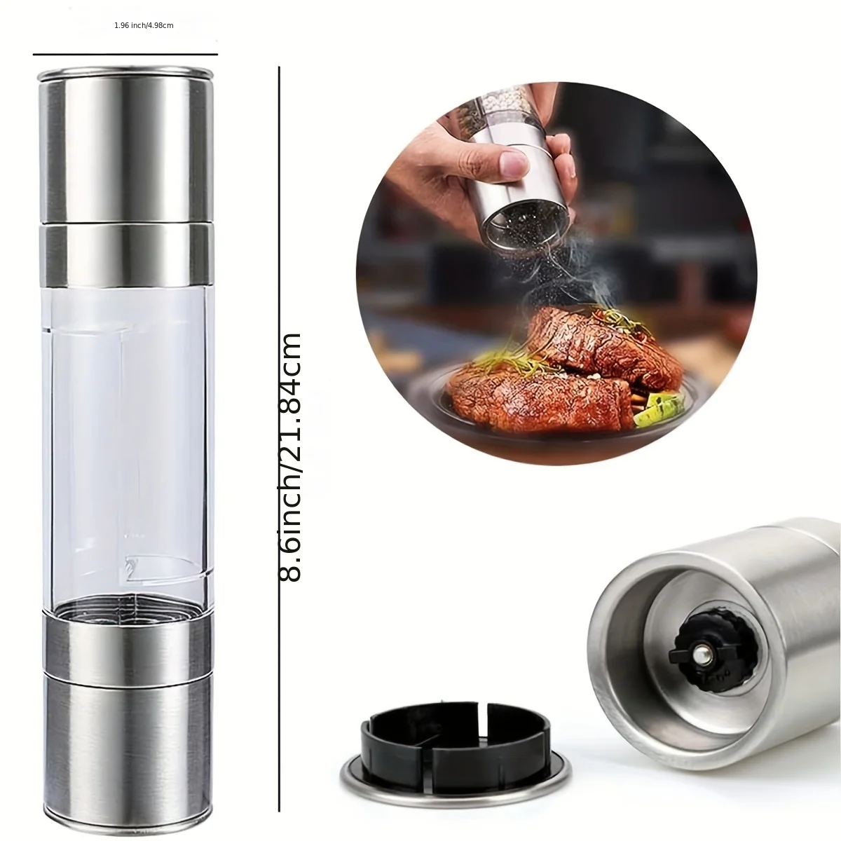 Salt and Pepper Grinder 2 in 1 Manual Stainless Steel Salt Pepper Mills with Adjustable Ceramic Grinding Spice Mill Kitchen Tool