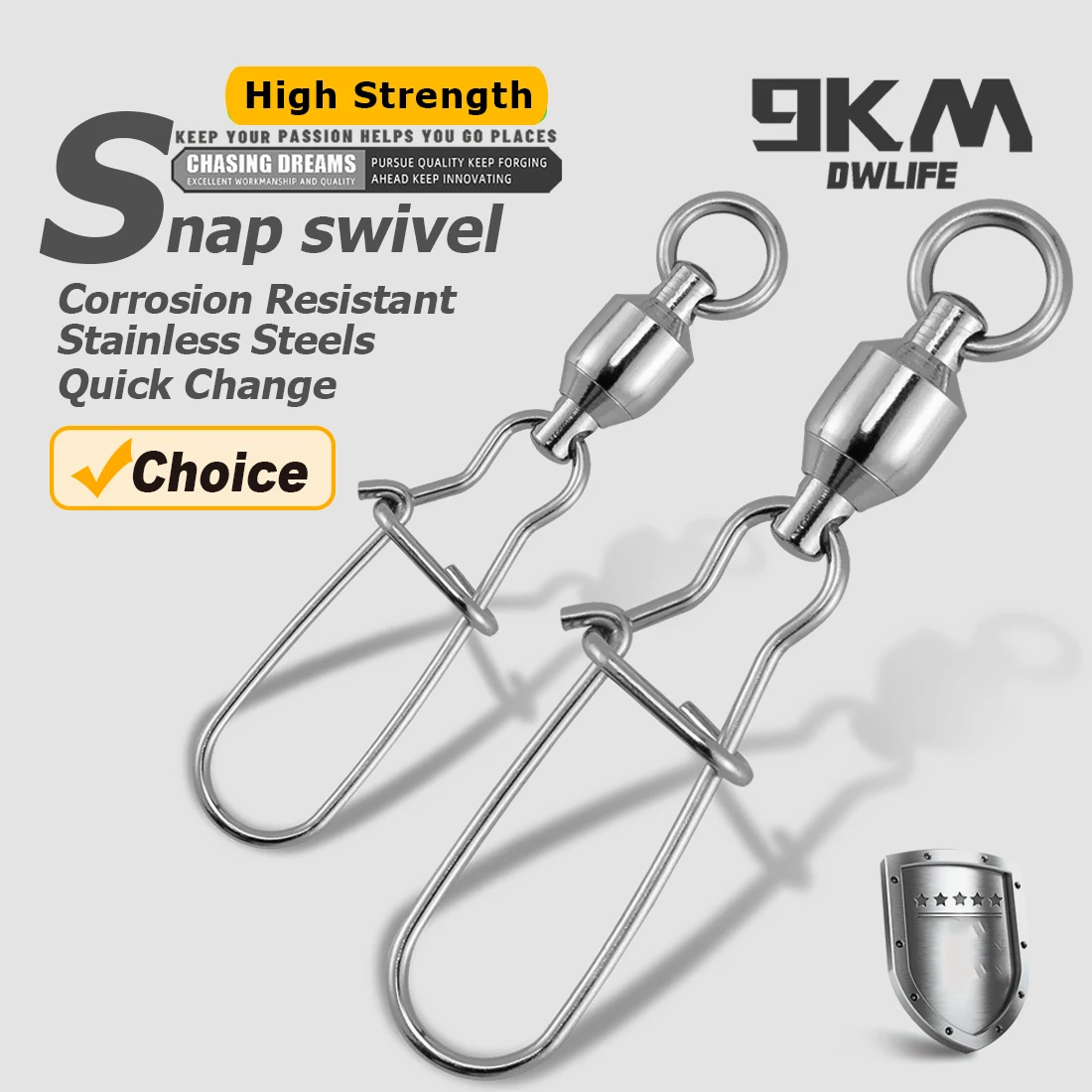 9KM 10Pcs Fishing Ball Bearing Swivels Duolock Snap Stainless Steel Fishing Connector Swivels with Crane Barrel Lure Fish Tackle