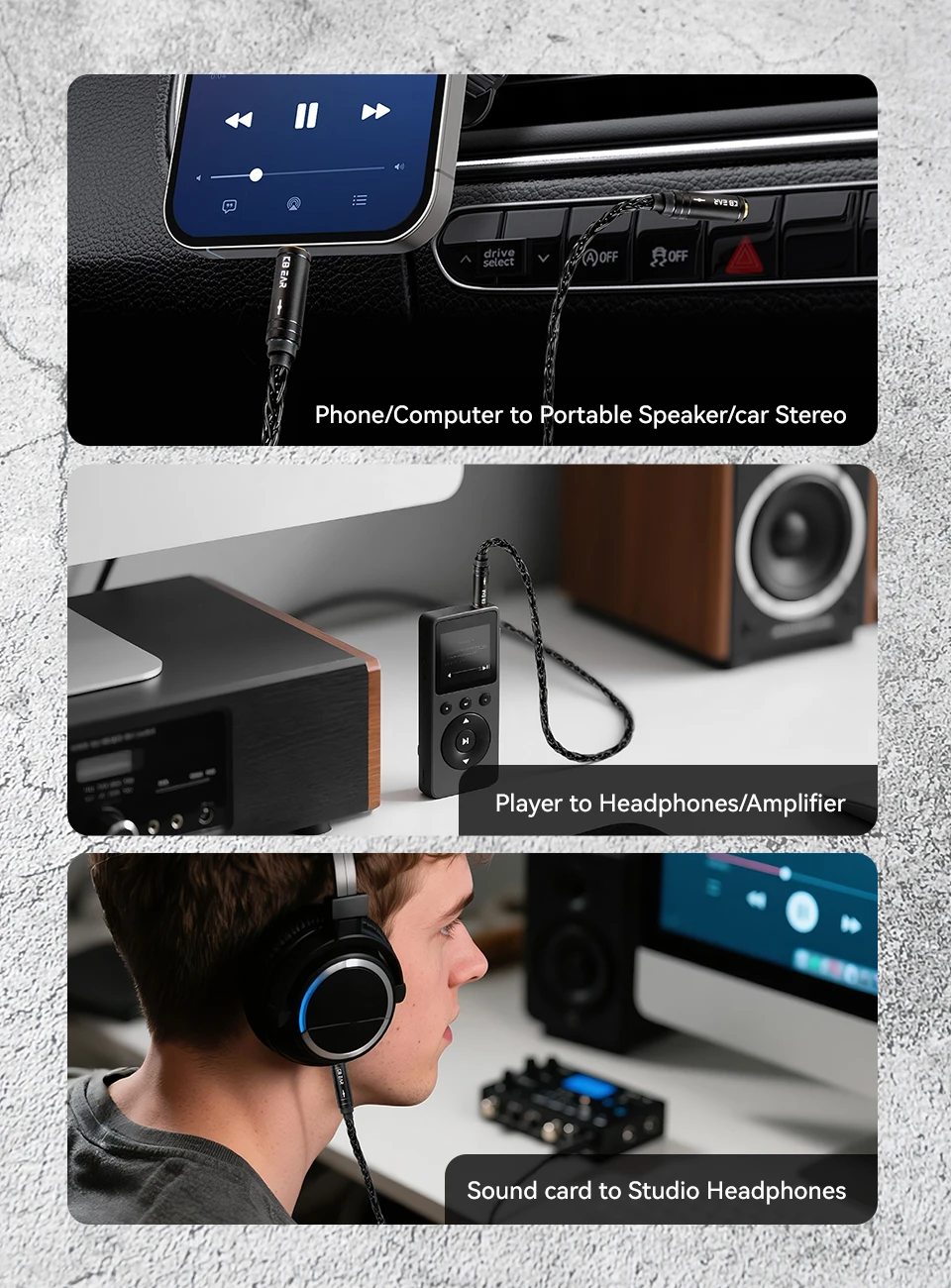 KBEAR AUX08 Plus 8-Kern Hochreines OFC Versilbertes Hi-Fi AUX-Kabel 3,5MM/2,5MM/4,4MM für Telefon/Computer zu Tragbarem Lautsprecher – Detail 7
