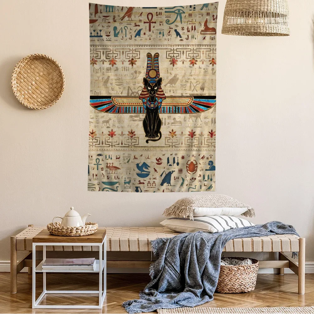 Egyptian bastet Cat Goddess Retro Hanging Bohemian Tapestry Indian Buddha Wall Decoration Witchcraft Hippie Cheap Hippie Wall