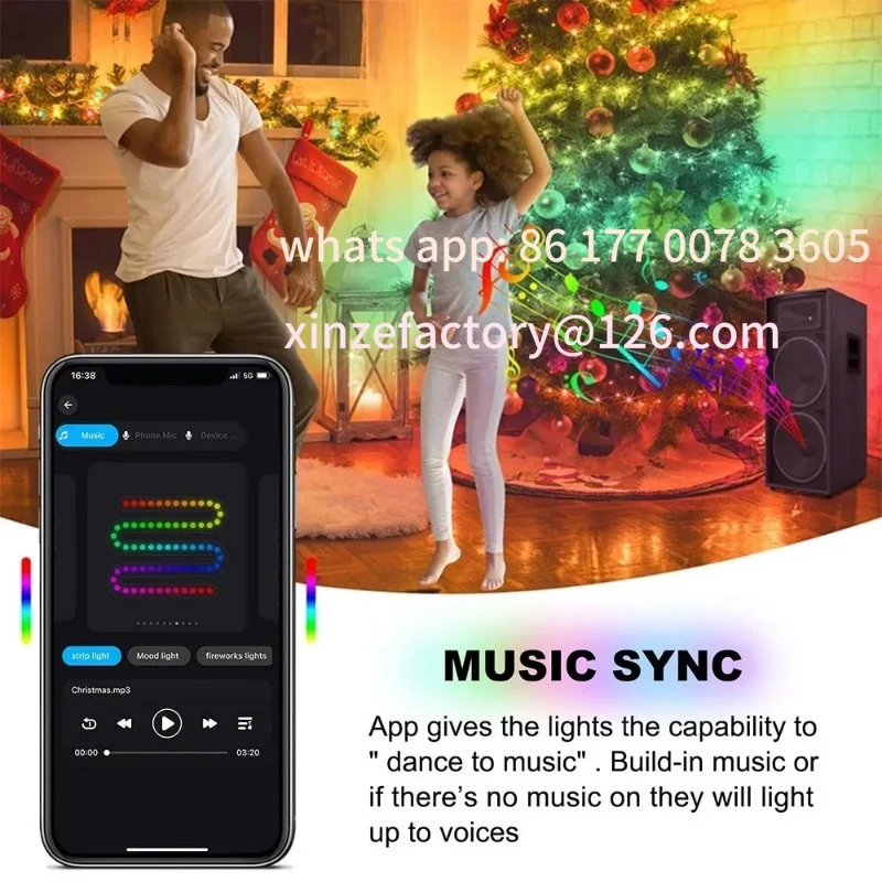 ไฟต้นคริสต์มาสอัจฉริยะปรับแต่งได้ ไฟ LED หลากสี ควบคุมผ่านแอป Bluetooth พร้อมตั้งเวลาและซิงค์เพลง สำหรับตกแต่งต้นคริสต์มาส