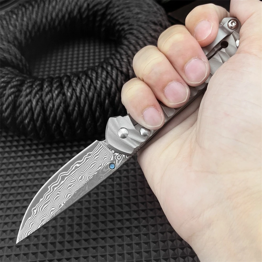 سلامة فائدة دمشق الصلب للطي سكين جيب عالية الجودة سبائك التيتانيوم مقبض في الهواء الطلق سكاكين الصيد أداة التكتيكية