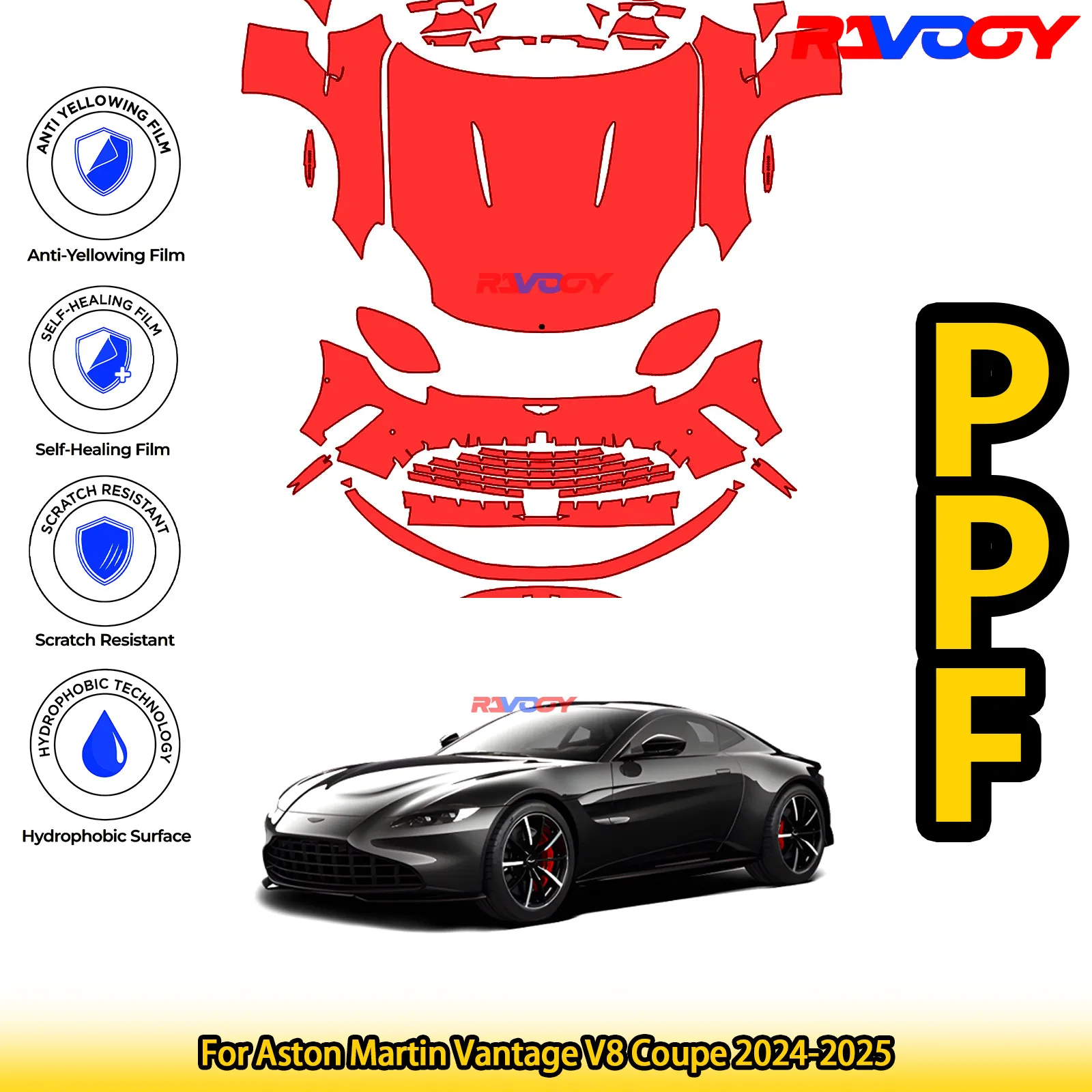 

For Aston Martin Vantage V8 Coupe 2024-2025 Glossy Matte Black Precut front PPF Kit Paint Protection Film