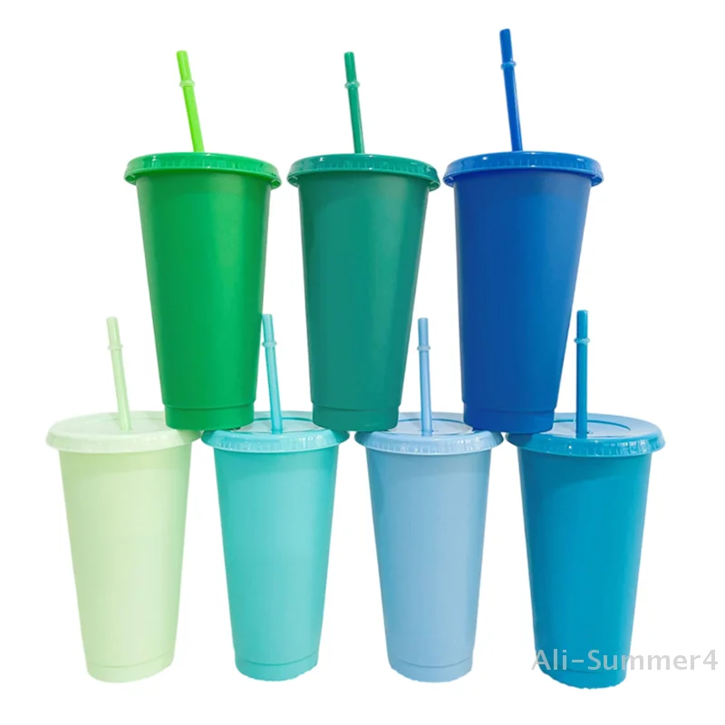 أدوات الشرب القابلة لإعادة الاستخدام مع القش، غطاء مسحوق فلاش زجاجة ماء أكواب بلاستيكية كوب شرب من القش كوب للمشروبات الباردة #5