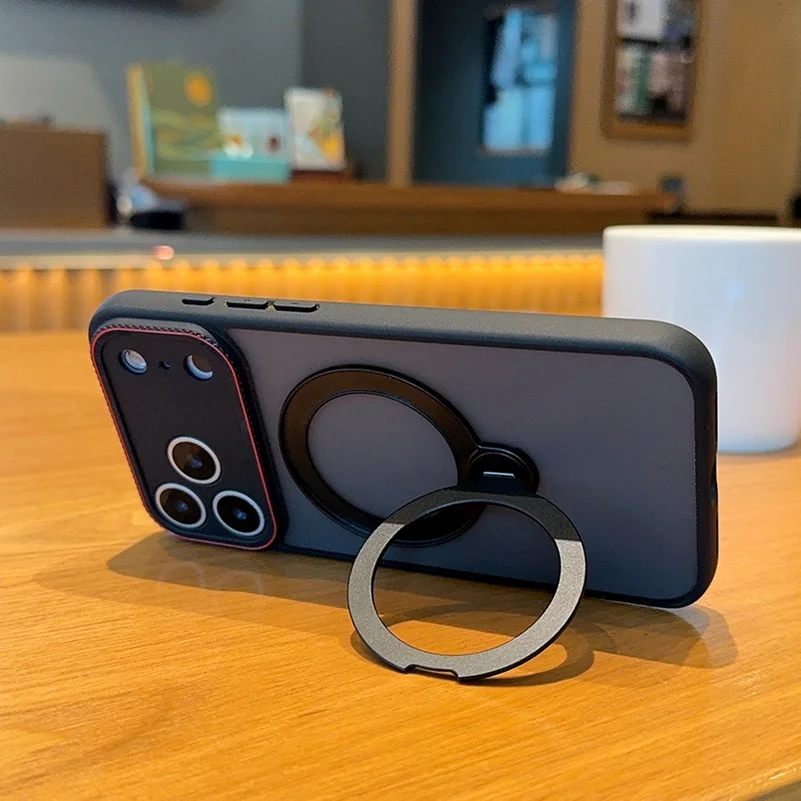 For IPhone 18 17 16 15 Pro Max Case Luxury Ultra-thin Skin-Friendly Metal Magnetic Ring Holder Shockproof Protection Hard Case