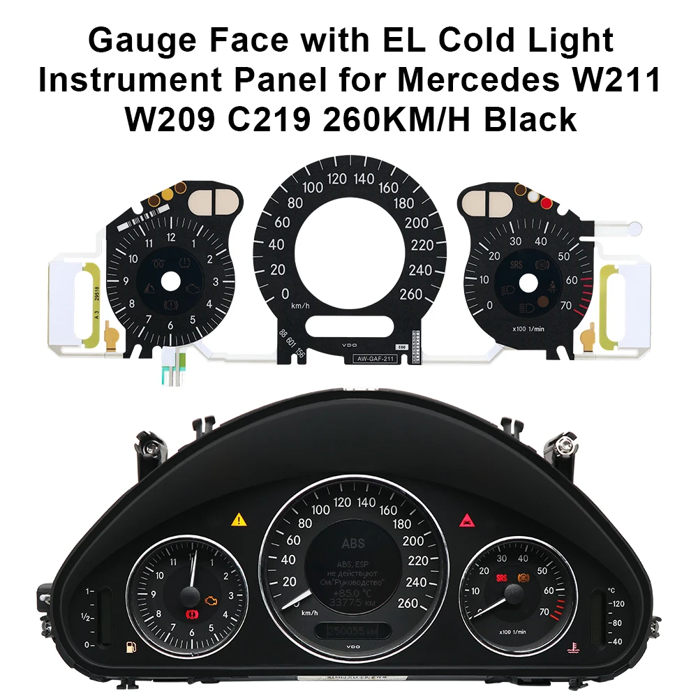 Instrumententafel mit EL-Kaltlicht für Mercedes W211 260KM Schwarz – Detail 2