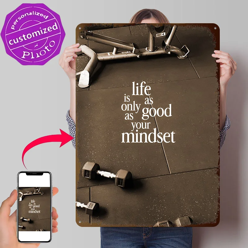 Mindset Quote Gym Motivation Personalized 3D Textured Metal Poster Wall Art Vintage Tin Signs for Home Decor Ornaments Wand Deko