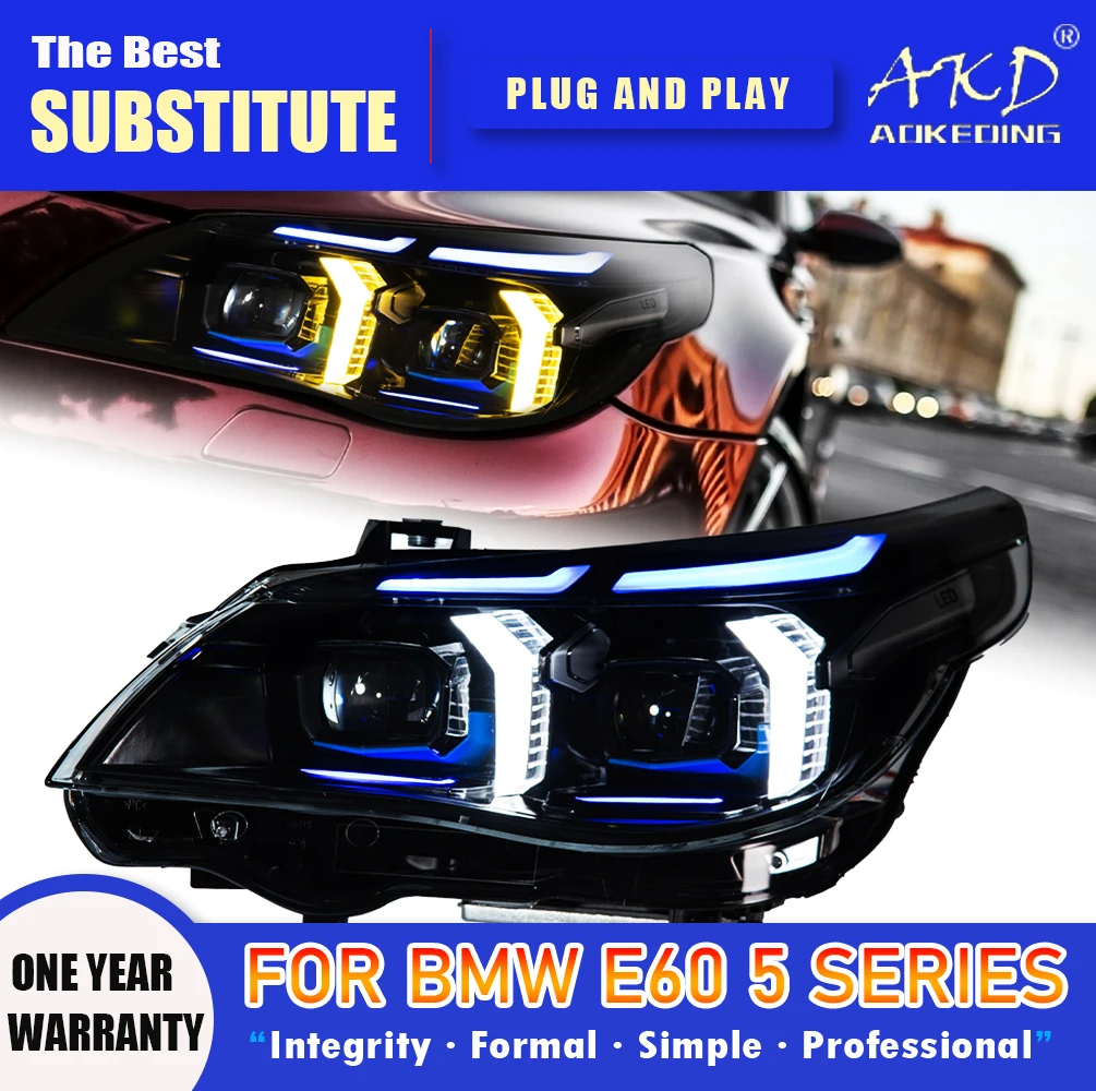 

Фара AKD для BMW E60 5 серии, светодиодная фара 2003-2010, фары 520I DRL, указатель поворота, дальний свет, линза проектора «ангельский глаз»