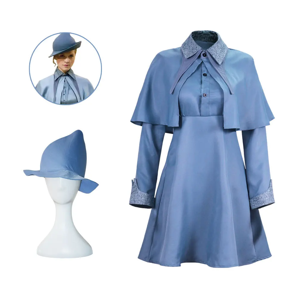 Wizard Cosplay Fleur Isabelle Delacour Busbatten Costume Magic School Hat Dress Halloween Carnival Party Novelty Uniform