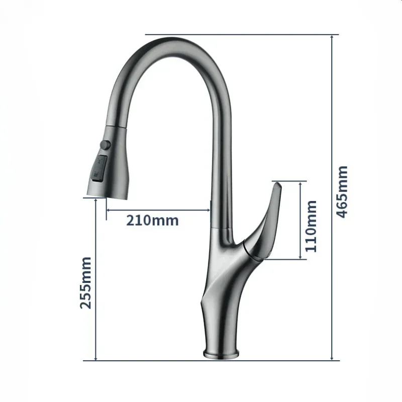Brushed Grey Kitchen Faucet Pull-out Design Rotation Sink Hot And Cold Single Handle 3 Control Water Mixer Tap