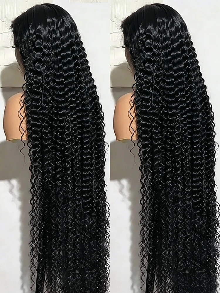 Parrucche senza colla con onde profonde, lunghezza 42-44 pollici, realizzate con capelli umani, con ciuffo pre-sfoltito, 100% capelli umani brasiliani, modello 7x5, pronte da indossare, parrucche