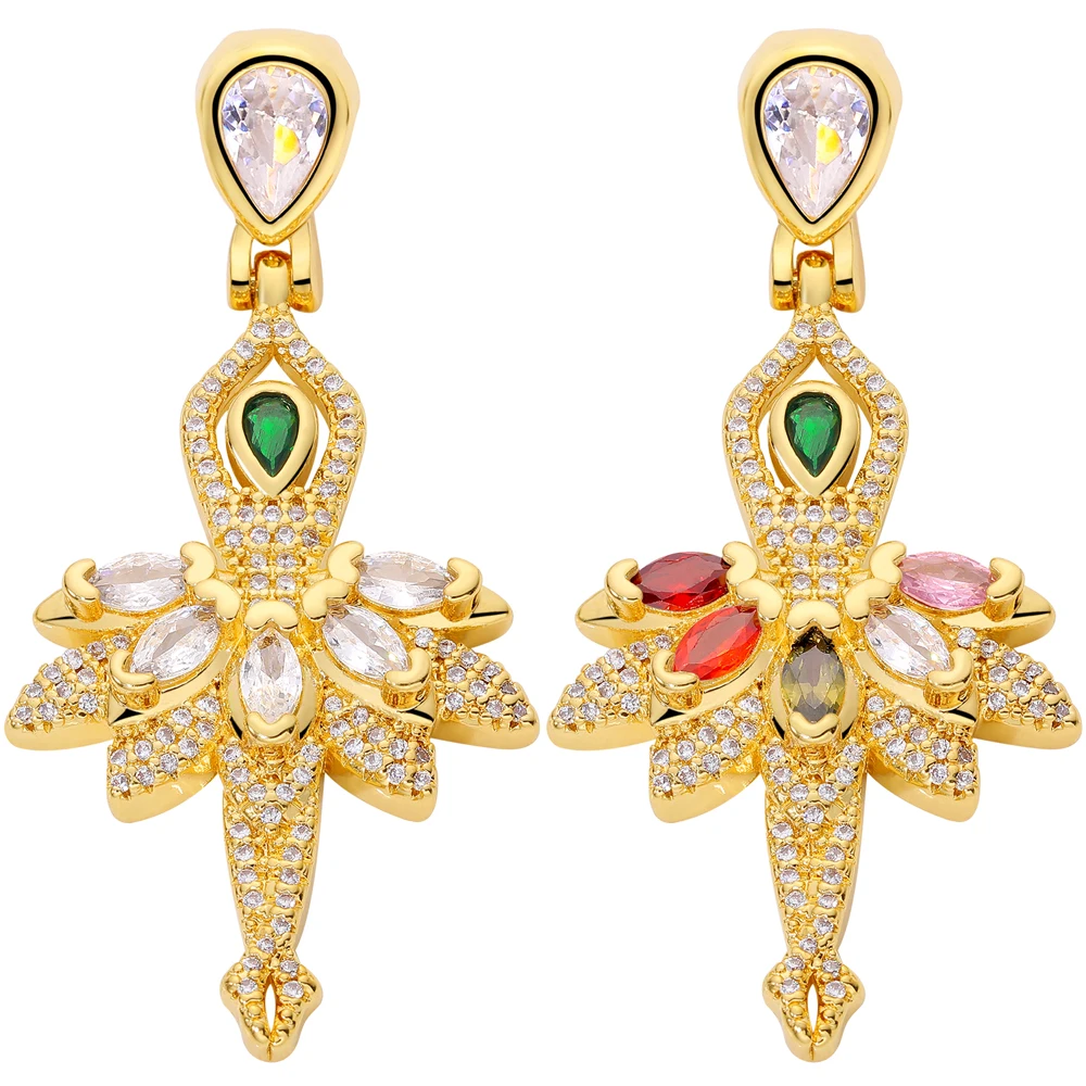Juya 18K Gold Plated Rainbow Crystals Ballerina Flower Butterfly Charms For DIY Long Chains Sweater Pendant Jewelry Making