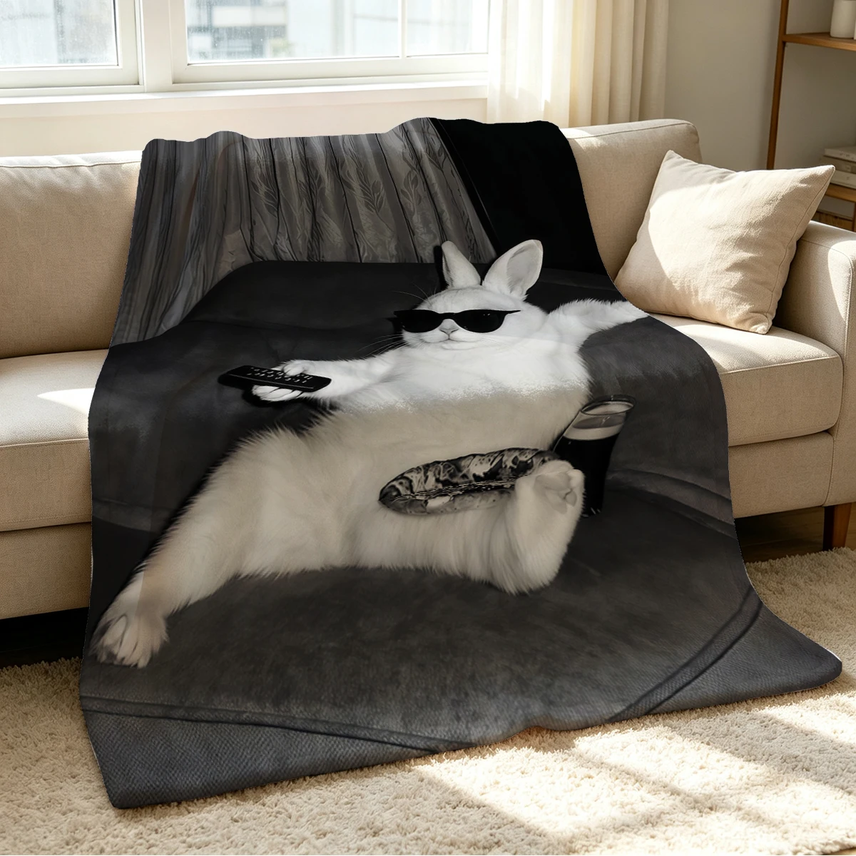 Chill Bunny Blanket Soft Cozy Throw for Sofa Bed Festive Holiday Decor Gift for Kids and Adults,Lightweight and Warm