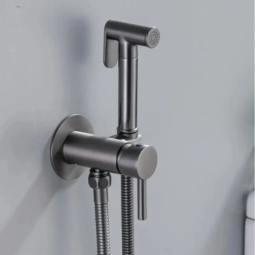 Wall Mounted Bathroom Mixer Gunmetal Bidet Sprayer Faucet with Hose Hand-held Hot And Cold Water Brass Smesiteli