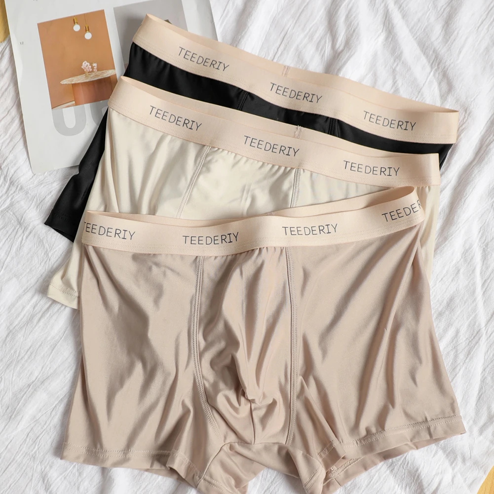 Sexy Men Ice Silk Mid-rise Super Soft Briefs Thin Breath Underpants Elasticity Short Trunks Solid Casual Underwear New