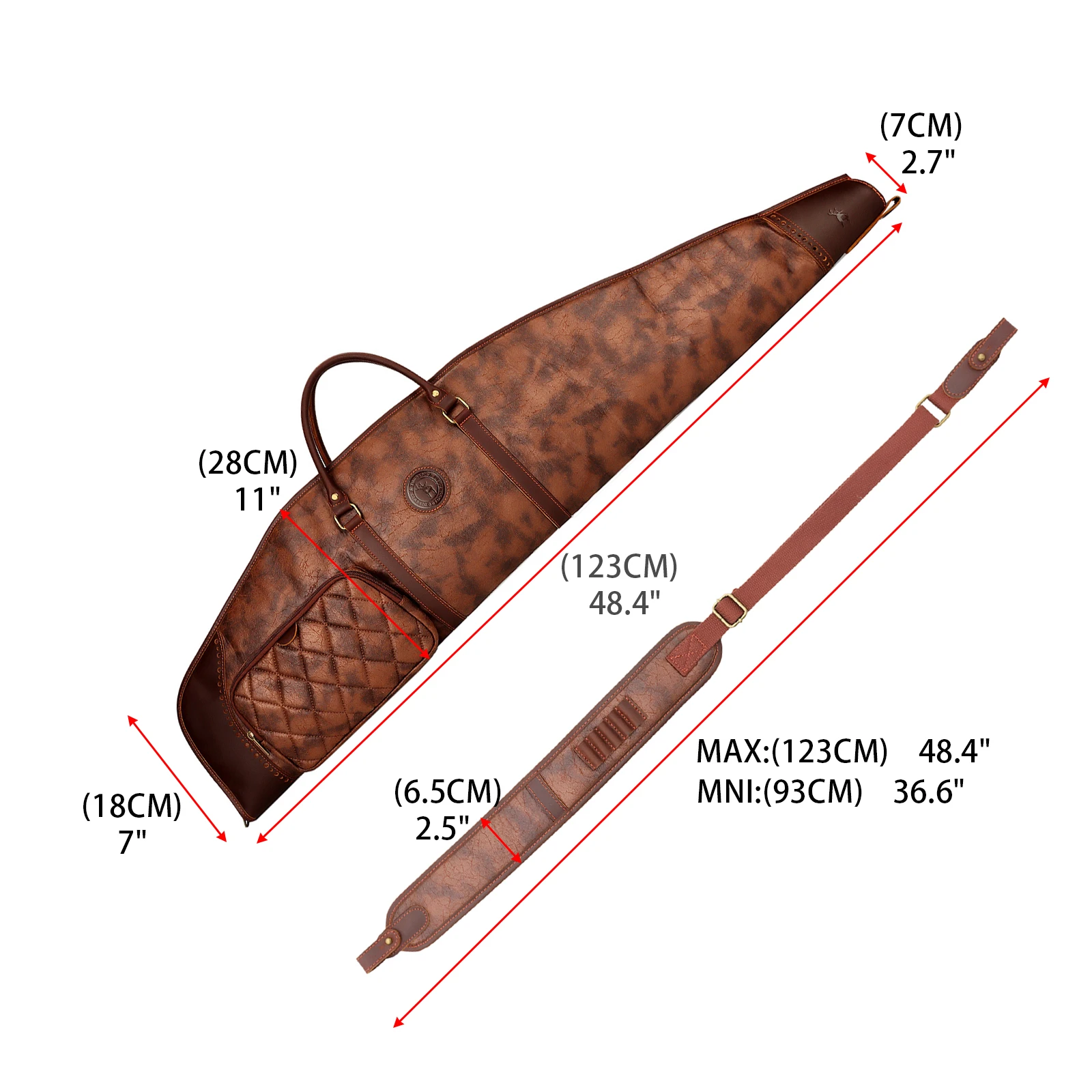 Tourbon Hunting Accessories PU Leather Rifle Carry Bag Fleece Padded Gun Slip 123CM with Shoulder Strap Outside Pocket Brown