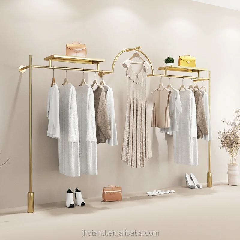 Boutique Women Clothes Shop Furniture Golden Wall Clothing Racks Clothing Store Retail Garment Display Rack