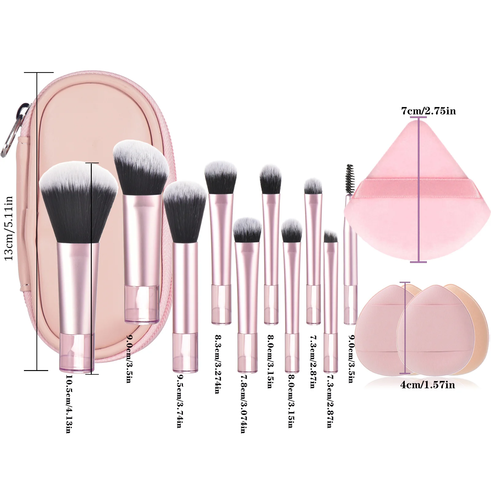 10-Piece Portable Travel Makeup Set with Brushes Sponges Powder Puffs - Complete Makeup Tools Kit