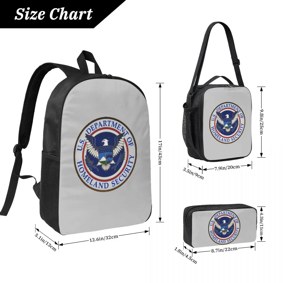 DHS - Dipartimento di sicurezza nazionale Zaino BookBag Borsa da scuola Borse a tracolla per computer Borsa da pranzo isolata 3ps Astuccio