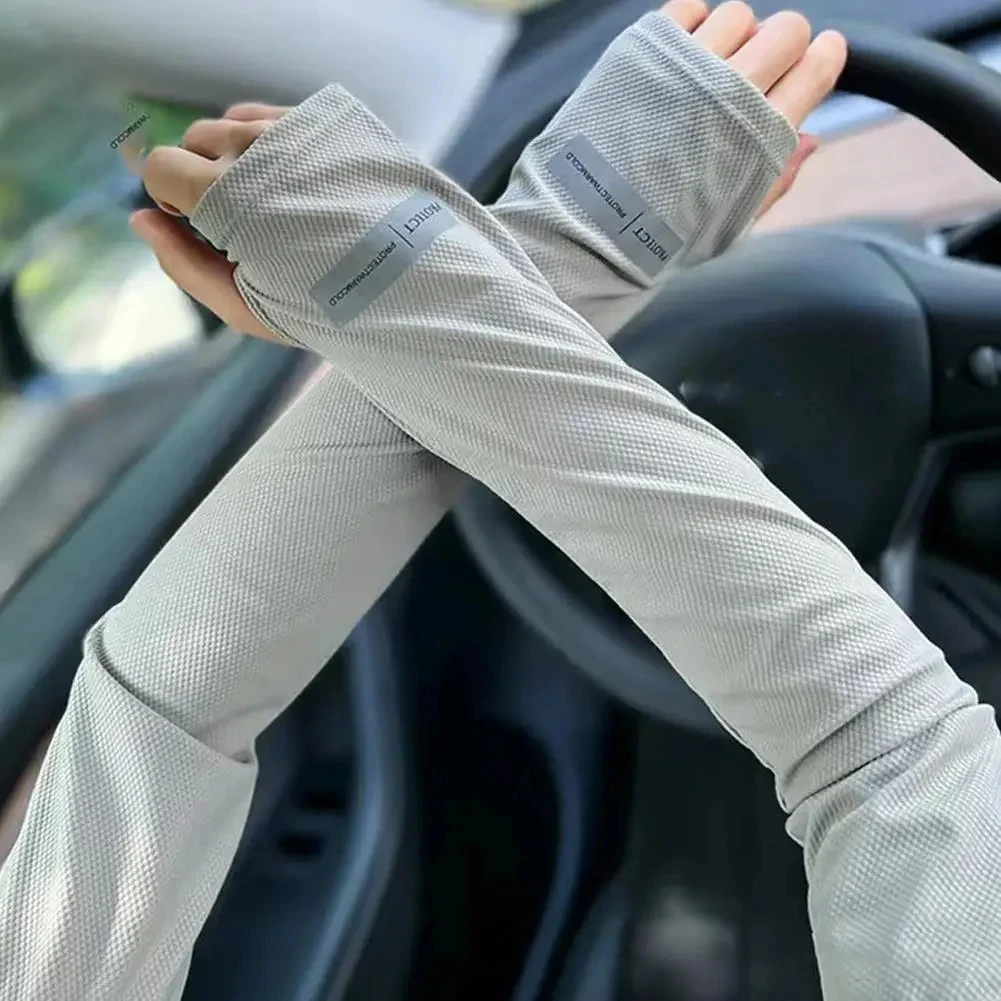 Unisex Sun-Protective Sleeves Breathable Arm Warmer Ice Silk For A Cool & Relaxed Feel Stretch Solid Color Oversleeve