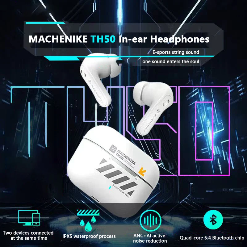 2024 New Wireless Noise-cancelling In-ear Bluetooth Headset 5.4 Touch Control Sports IPX5 Waterproof Gaming headphones TH50