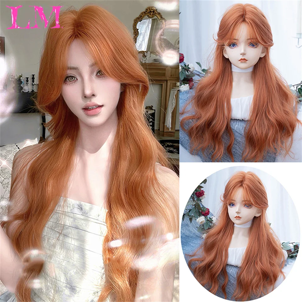 LM Rood Bruin Koper Gember Lange Rechte Synthetische Pruiken voor Vrouwen Natuurlijke Golf Pruiken met Pony Hittebestendige Cosplay Haar