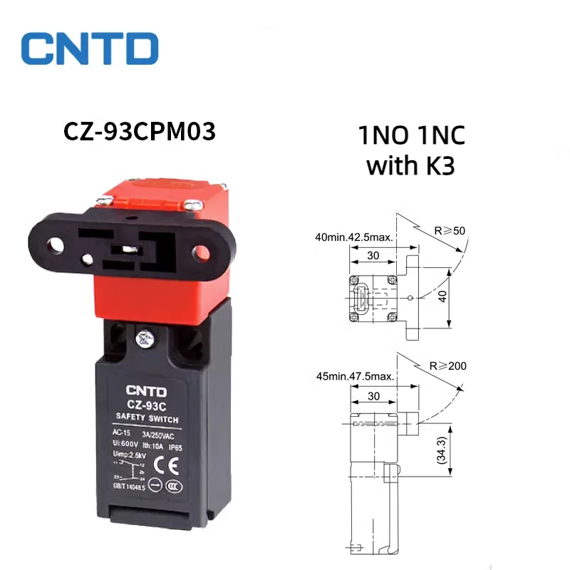 CNTD Limit Switch K1 K2 K3 CZ-93C Series (1NO1NC) Safety Door Micro CZ-93B (2NC) Vertical Interlock 10A 400V