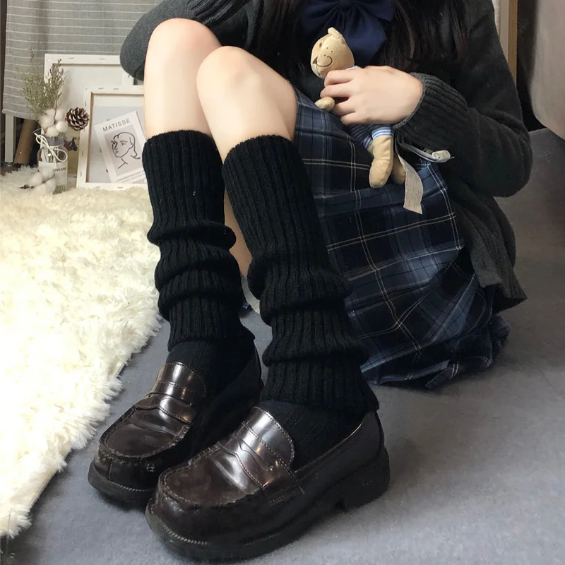 Winter Bein Wärmer Schwarz Goth Gyaru Y2k Zubehör Gothic Lolita Stricken Socken Frauen Tanzen Nettes Beine Wärmer