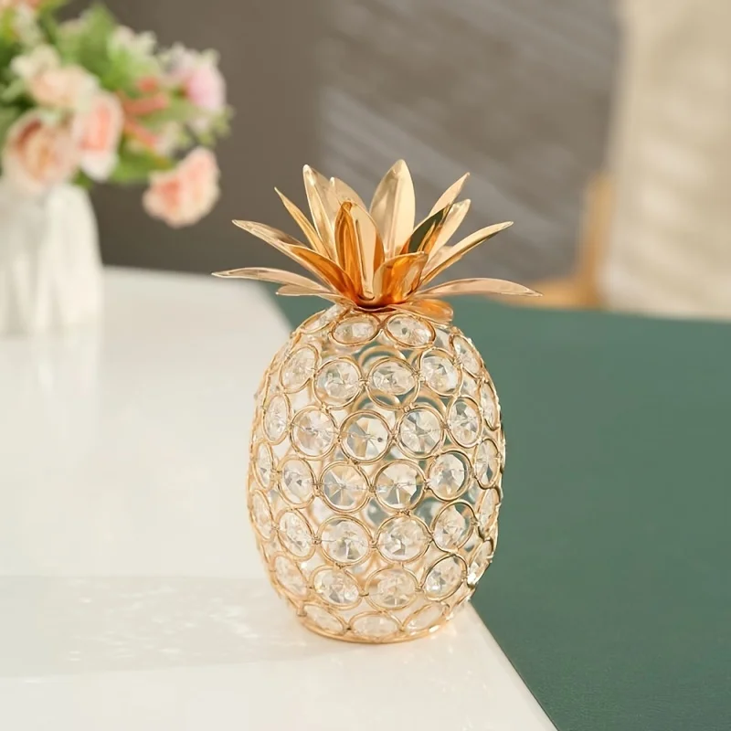 Sparkling Crystal Beaded Pineapple - Handcrafted Nordic Style Artificial Fruit Sculpture, Elegant Dining Table Centerpiece,