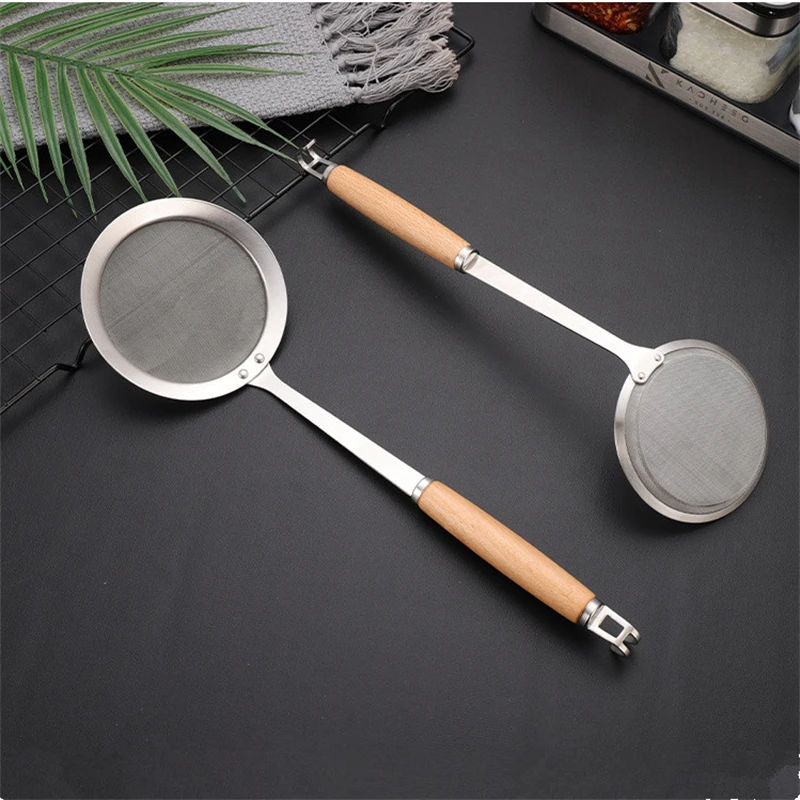 304 Stainless Steel Fine Mesh Colander Skimmer with Hook Handle Household Noodles French Fries Filter Strainer Kitchen Tools