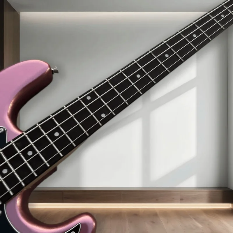 Hot Sales JB Style Electric Bass Guitar Metallic Pink Gloss Finish Black Pickguard 4 String Bass Beginner Unisex Performance