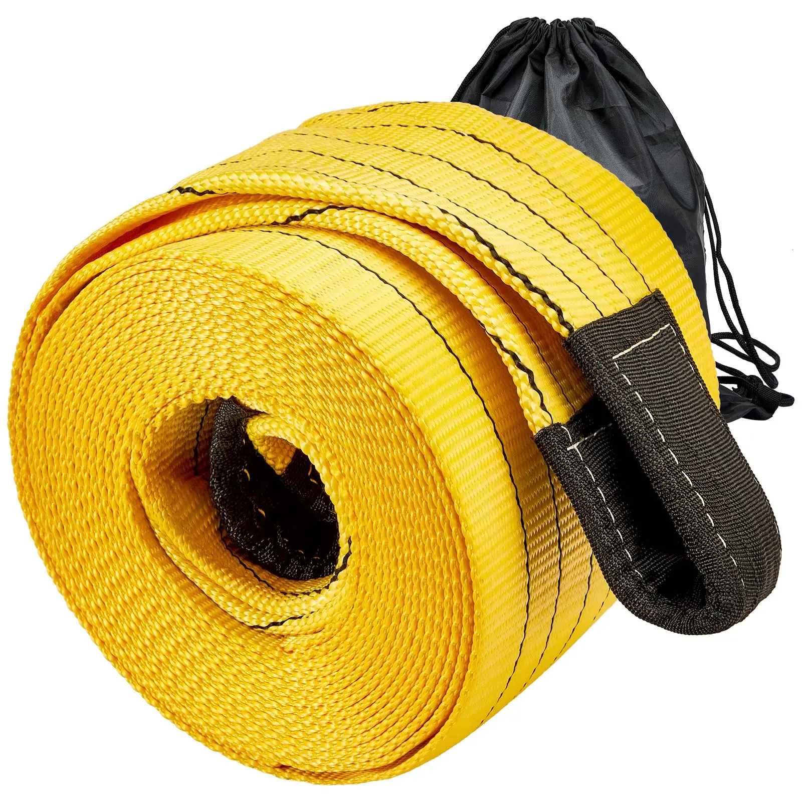 

High-Strength 30 Ft x 7.1 In Yellow Tow Strap, 90,000 Lb Breaking Load, For Trucks, SUVs, RVs, Tractors, Buses