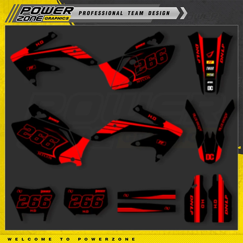 

PowerZone пользовательские графические фоны наклейки наборы наклеек для HONDA CRF450X 2018 2017-2005 наклейка на мотоцикл имя номер 011