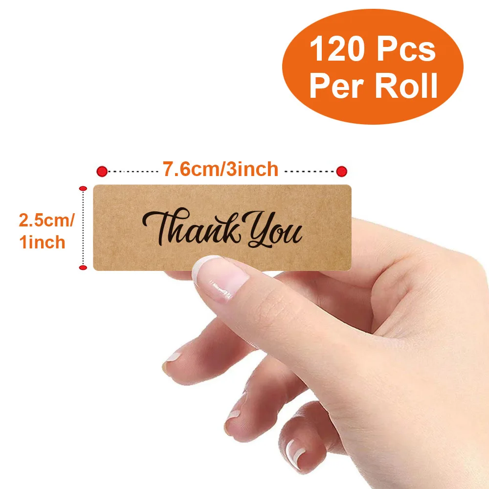 120pcs/roll Thank You Sticker for Small Business Supplies Packaging Gift Bag Box Sealing Lable Kraft Paper Sticker Wholesale