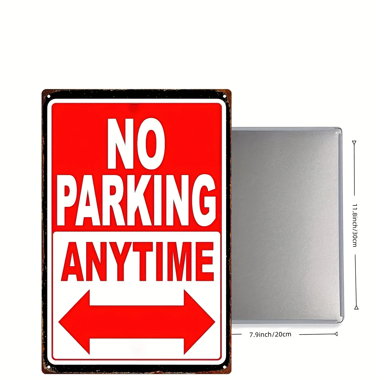 2D Flat Metal Iron Sign, No Parking Tin Sign with Arrow, Vintage Retro Style, Wall Decor for Home, Garage, Office, Insta