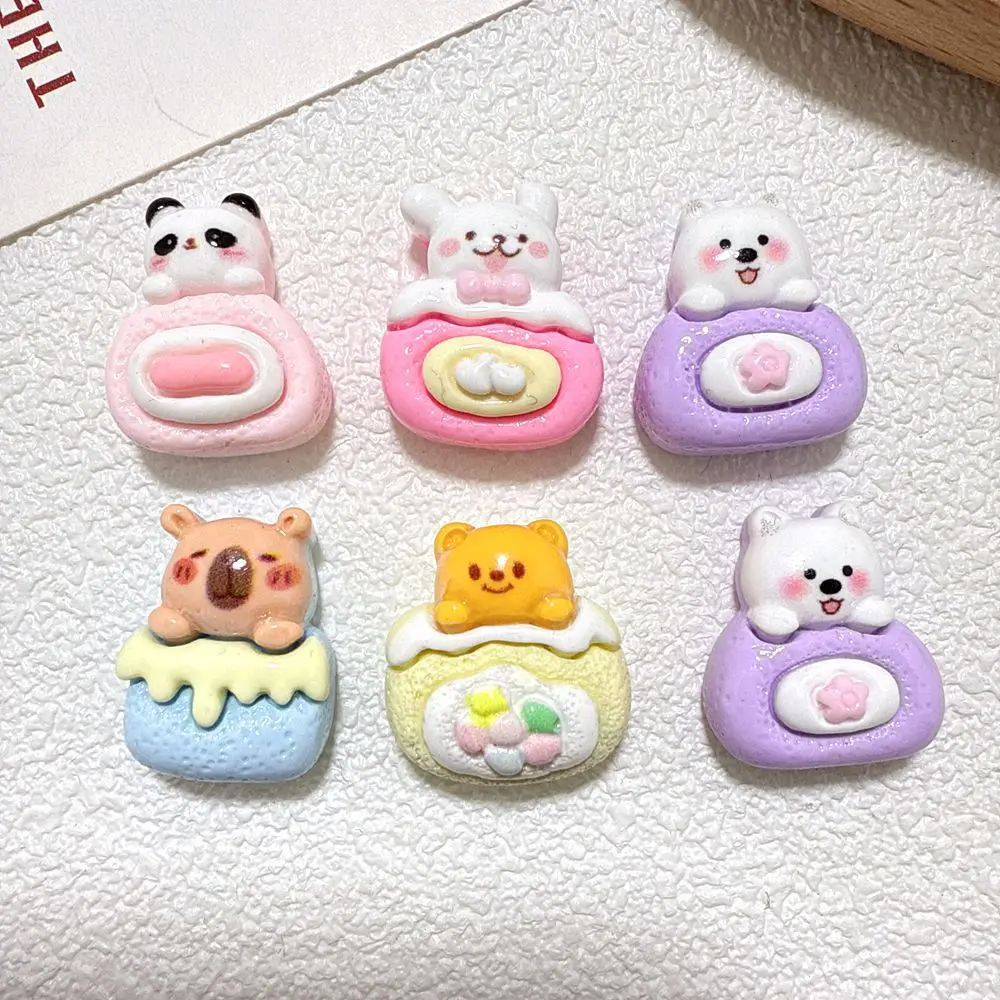 10pcs Cute Animal Snack Box Resin Cabochons DIY Figurine Crafts Flatback Miniature Ornament Jewelry Making Hairwear Accessories