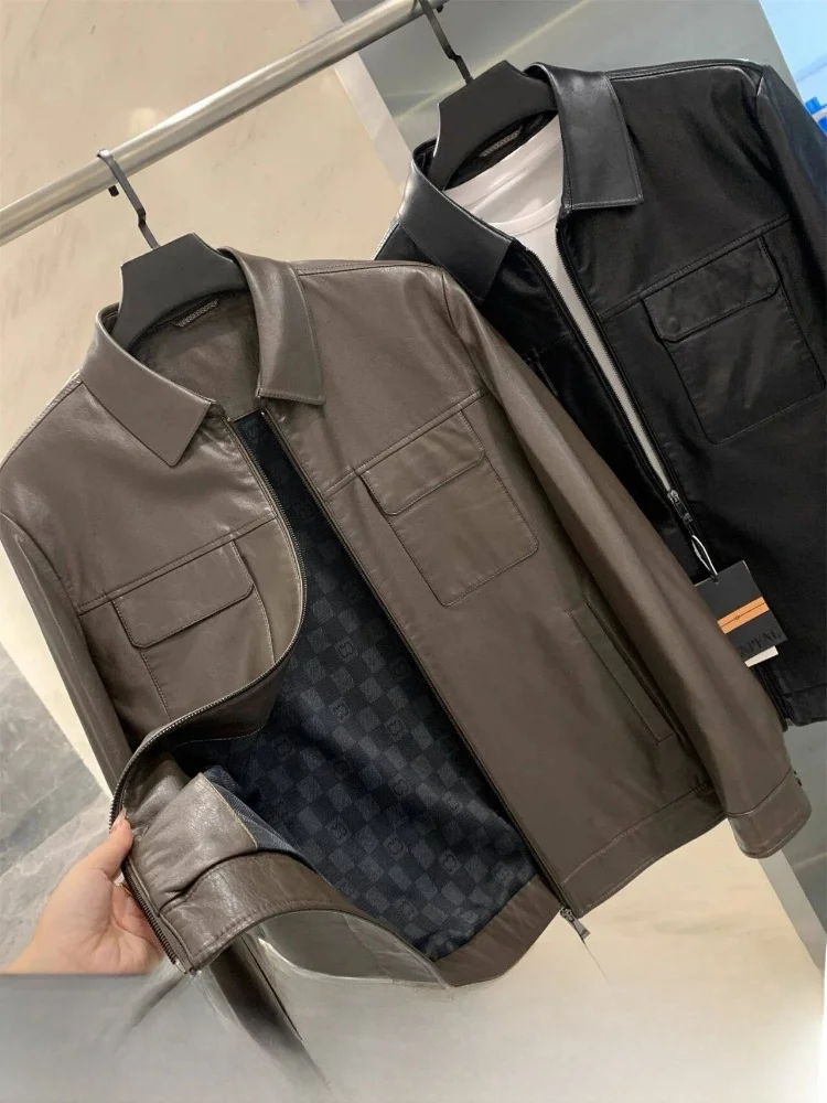 

Мужская верхняя одежда из искусственной кожи с воротником-стойкой, осенняя модная верхняя одежда, облегающая длинная повседневная одежда с воротником-стойкой