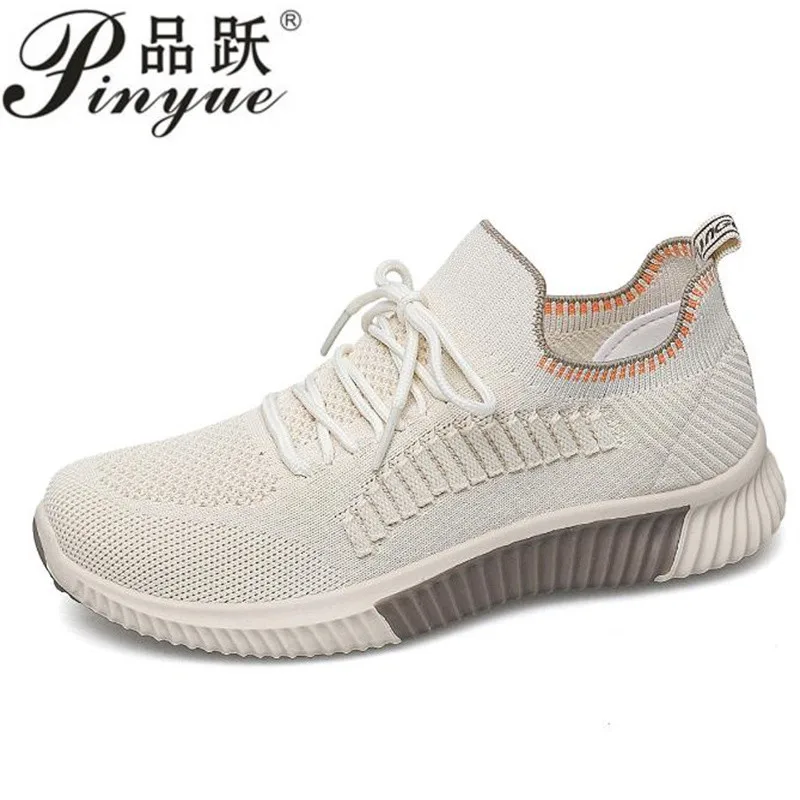 Women Lace Up Running Shoes Sporty Outdoor Beige Fabric Sneakers Comfort Lightweight Non Slip Running shoes 35 41