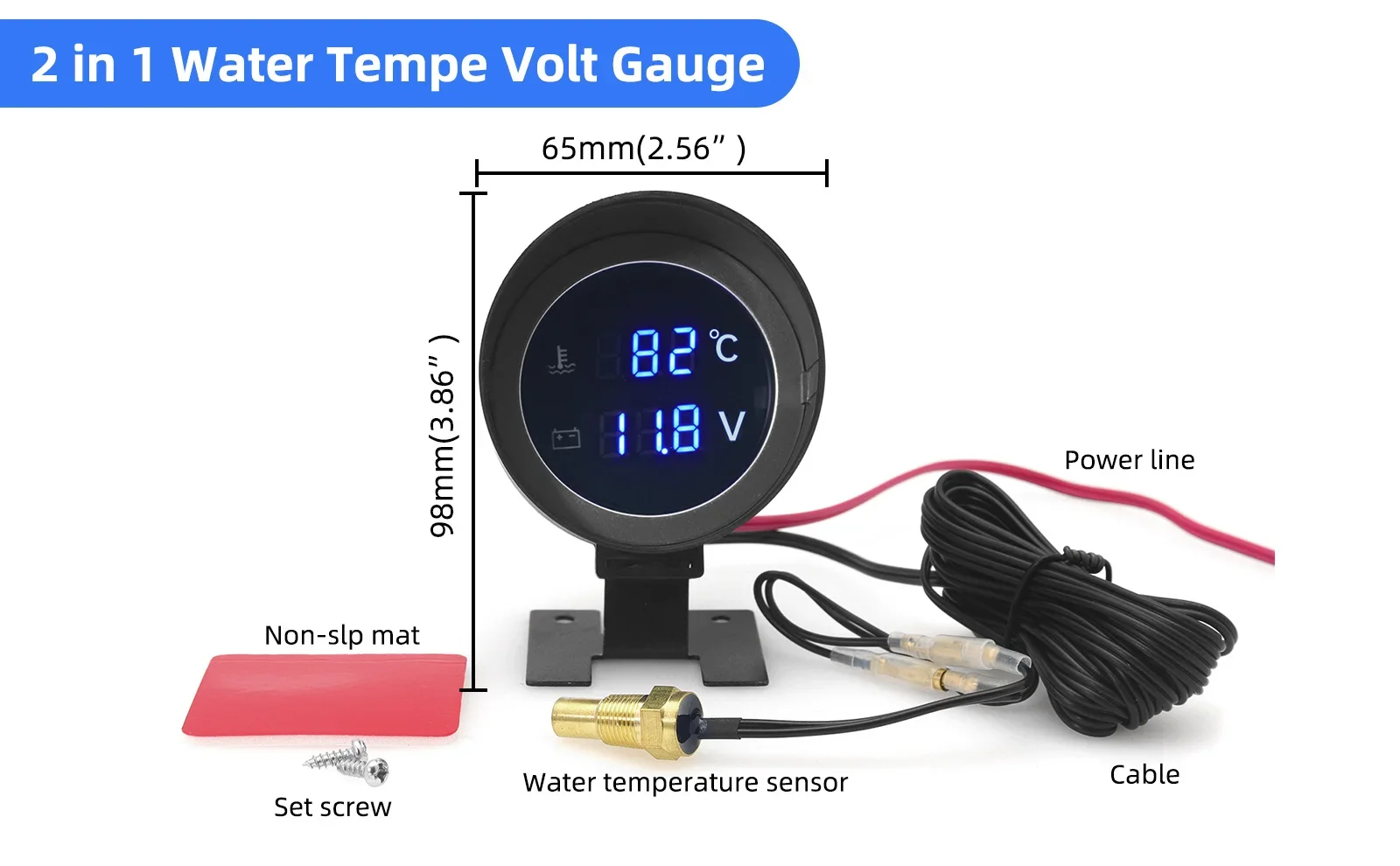 2 in 1 runde LED digitale Wassertemperaturanzeige Voltmeter Volt Spannungsmesser Temperatura Moto für 12V24V Auto LKW Temperatursensor – Detail 16